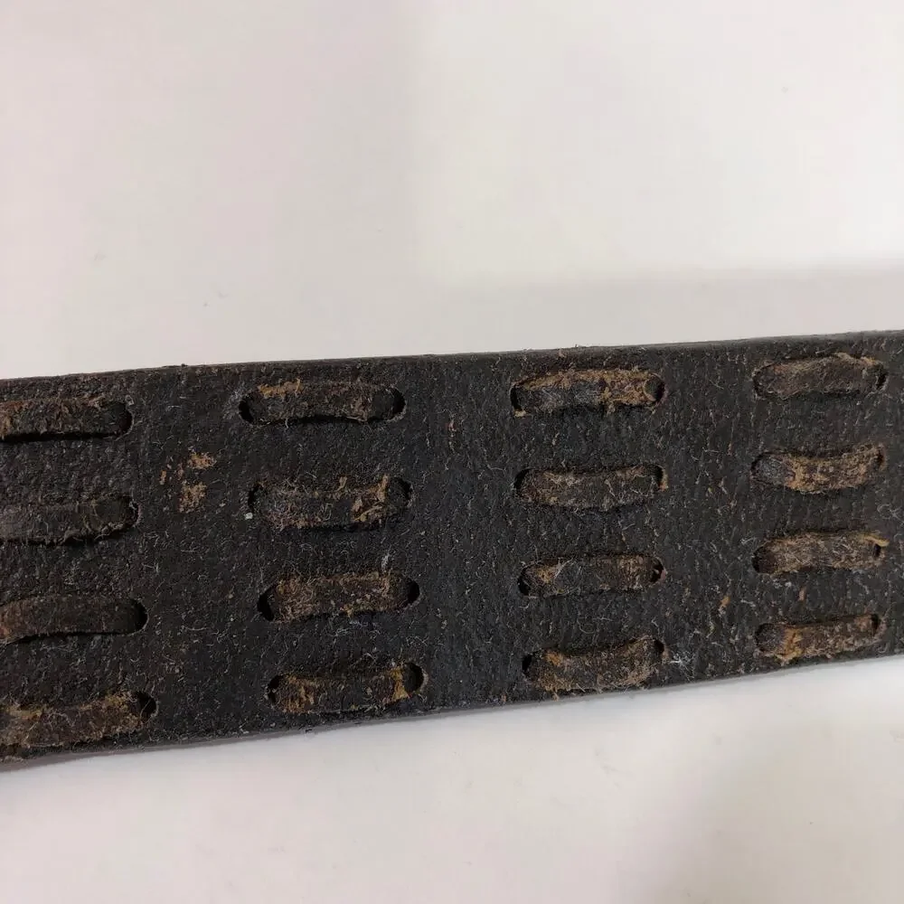 Brown Leather Belt, Criss Cross Weave Retro Silver Hardware Worn Look L XL Mocha